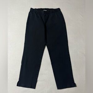 Eileen Fisher Black Organic Cotton Elastic Waist Pull On Cropped Pants Sz Small